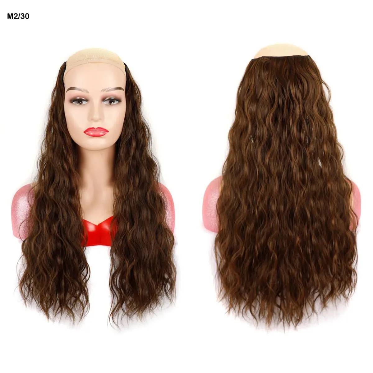 Jeedou Synthetic Long Deep Wavy Hair Extension V-Shape One Piece Clip-In Hairpiece with 4 Clips Brown Color for Girls