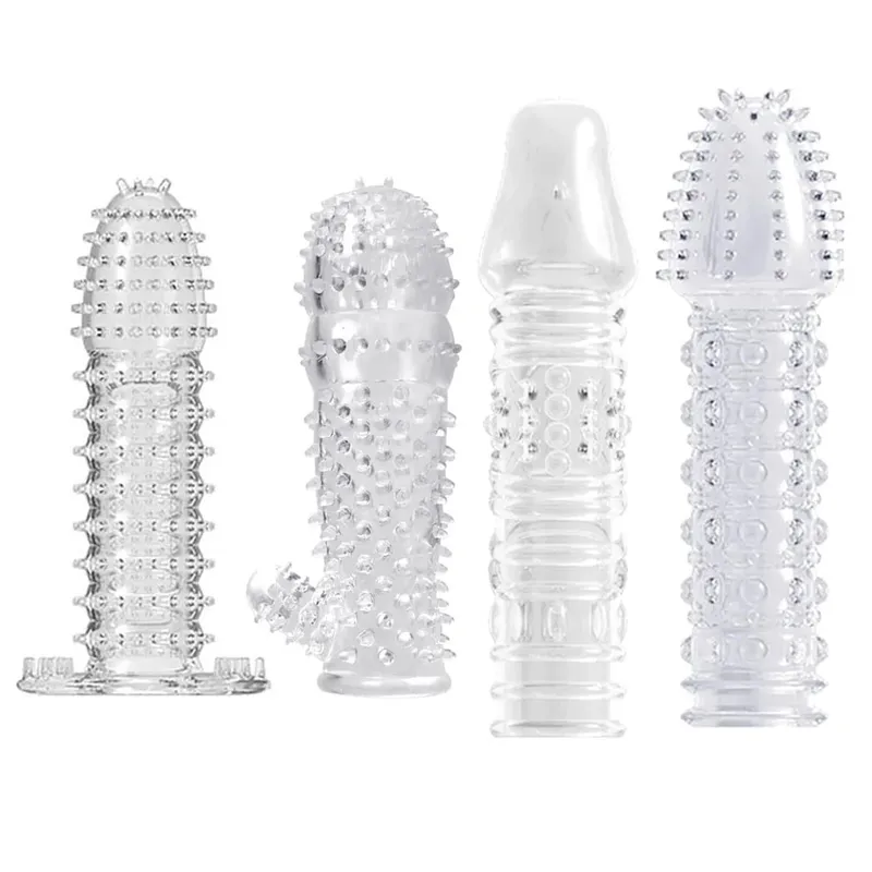4pcs Delay Penis Sleeve Extension Reusable Condom Male Enlargement Dotted Clit Massage Cock Ring Thorn Vibrating Cover Sex Toys — image 6