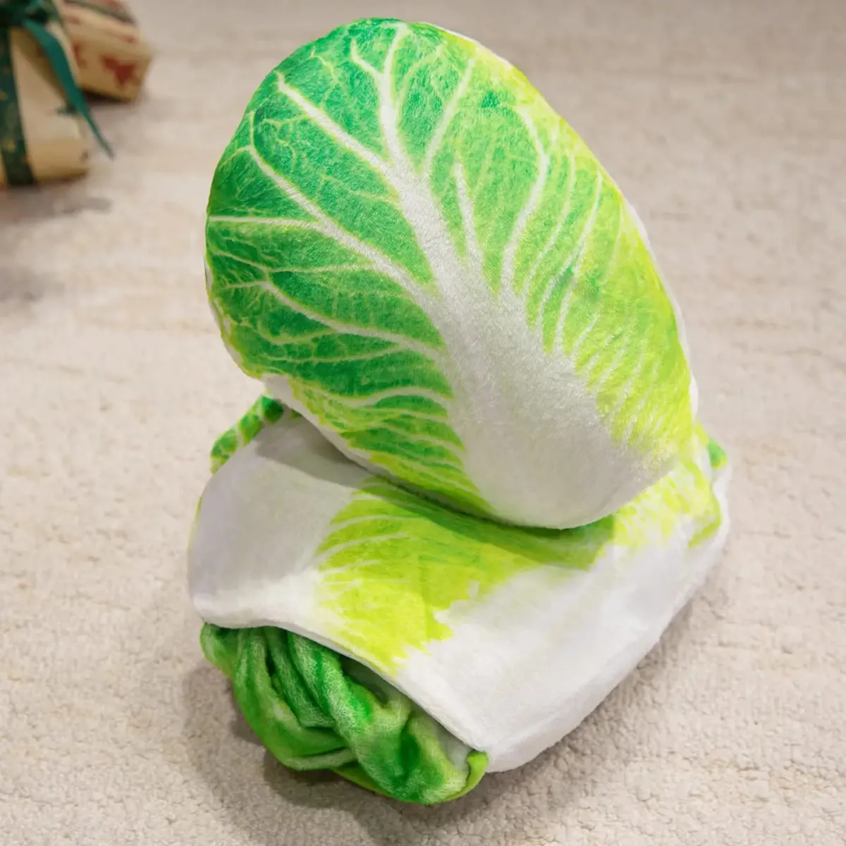 3D Lifelike Plush Chinese Cabbage Watermelon Blanket Simulation Stuffed Poached Egg Throw Pillow with Blanket 2 In 1 Cushion — image 6