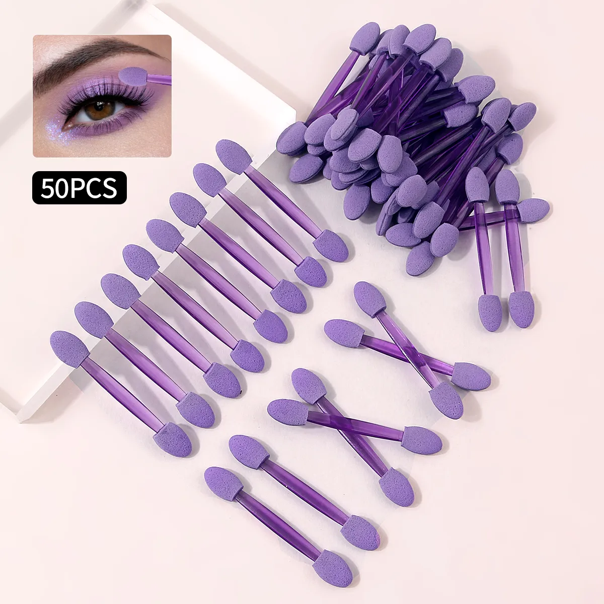 50 τεμ. Διπλής άκρης Eyeshadow Sponge Applicators Μωβ βούρτσες μακιγιάζ μιας χρήσης για Concealer για σκιές ματιών Nail Art & Eyebrow — image 2