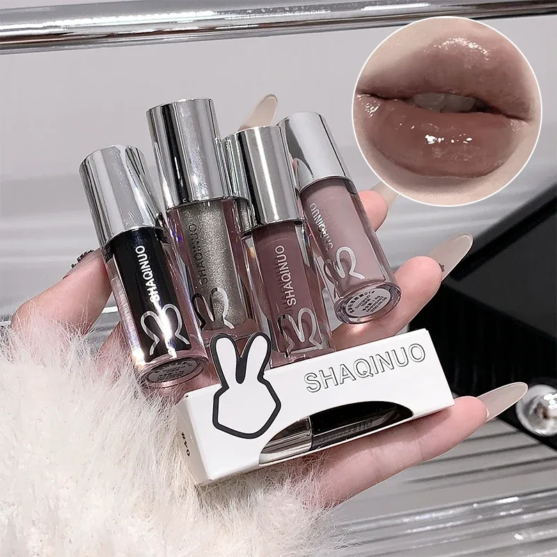 Mirror Watery Lip Gloss Lasting Moisturizing Lip Tint Cool Black Silver Gray Pearl Fine Sparkling Lipstick Makeup Cosmetics — image 6