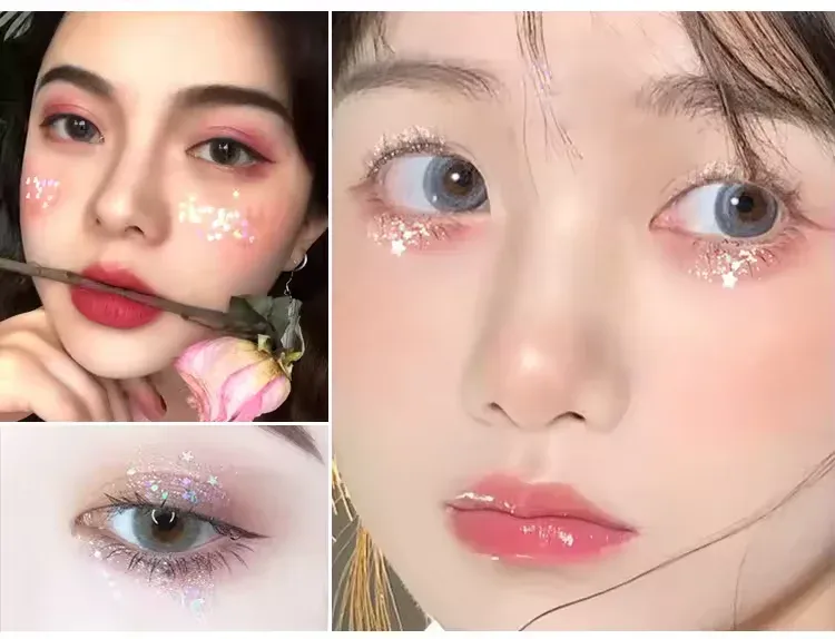 Mini 4 Color Eyeshadow Palette – Pearl Glitter Elf Realm Style Pink Shimmer Sequin Eye Makeup for Festival & Daily Looks — image 3