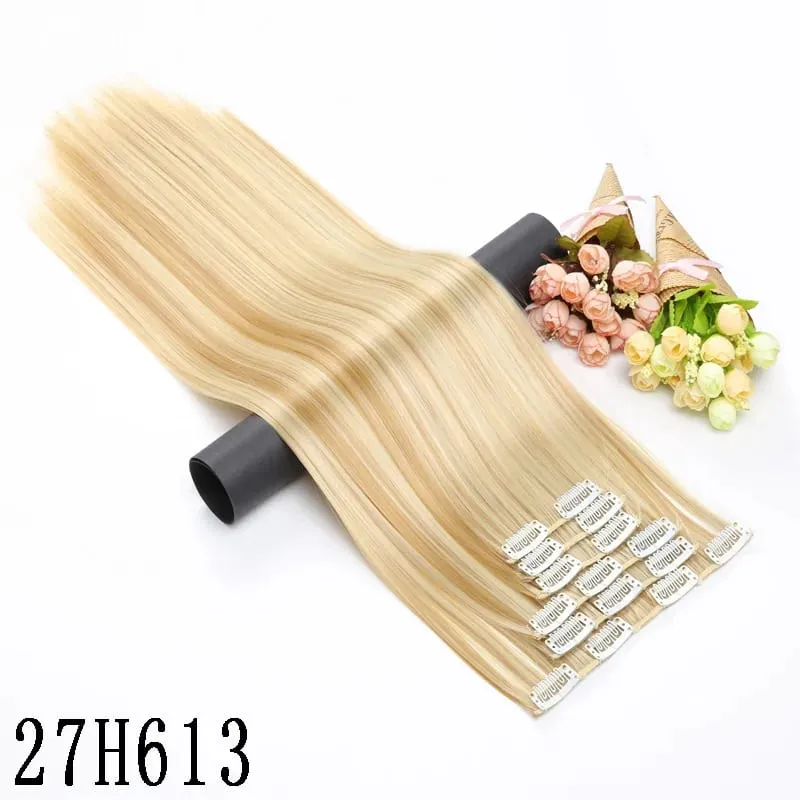 Synthetic 16 Clips In Hair Extension Long Straight Hair Fake False Hairpiece Clip In Hair Extension — image 23