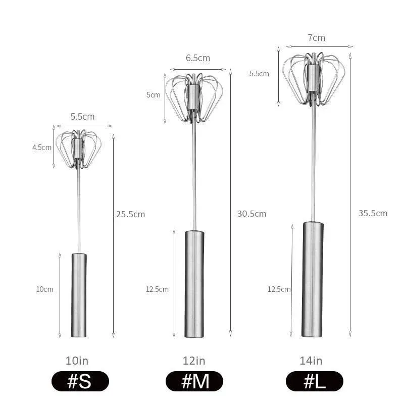 10/12/14inch Stainless Steel Semi Automatic Whisk Blender for Home -Versatile Tool for Egg Beater Milk Frother Hand Push Whisk — image 4