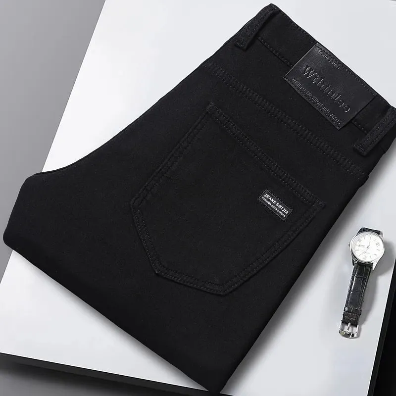Autumn Black Men Straight Jeans Business Casual Stretch Classic Denim Pants Regular Fit Comfortable Denim Trousers Male