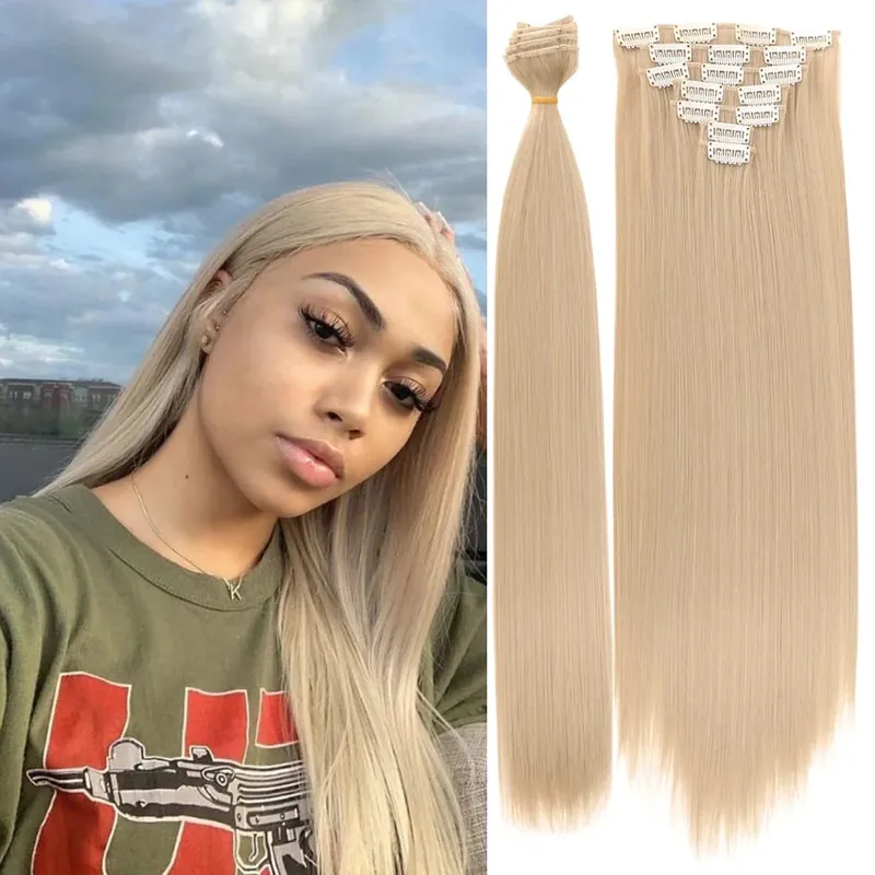 Synthetic 7 Pieces/Set 22 Inch Straight Hair Extensions Clip-In Extensions Christmas Halloween Hair Extensions — image 15