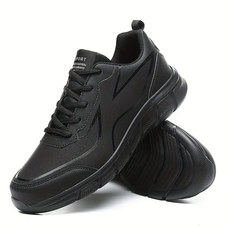 Black Running Shoes Leather Waterproof Athletic Sneakers Men Wear-resistant Men Walking Sport Shoes Comfortable Men Shoes — image 7