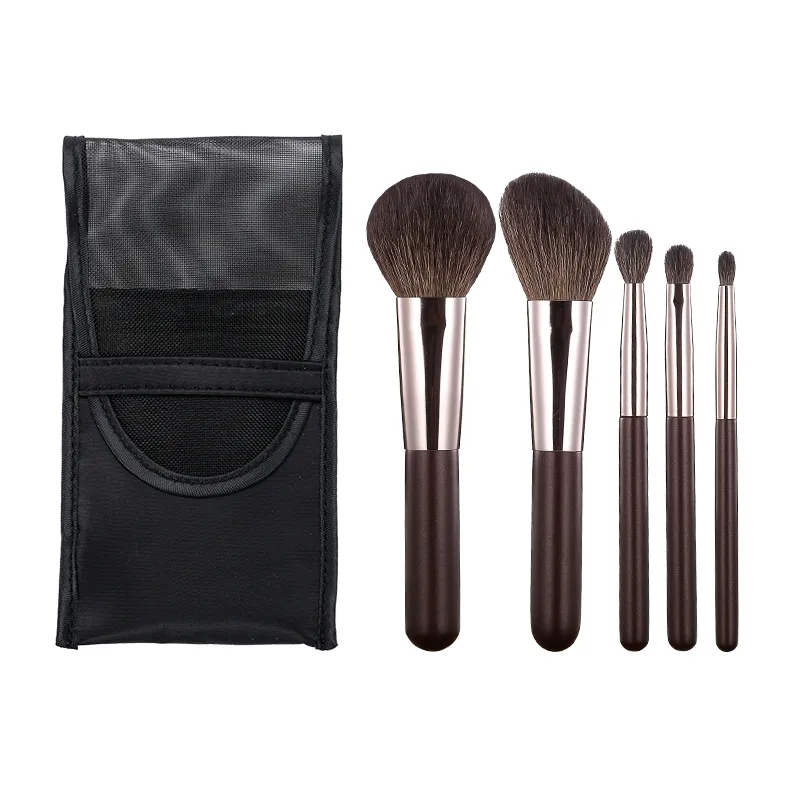 5 Pcs Mini Makeup Brushes Set Eye Shadow Foundation Powder Eyelash Lip Concealer Blush Nature Bristle Set Travel Portable Sof — image 3