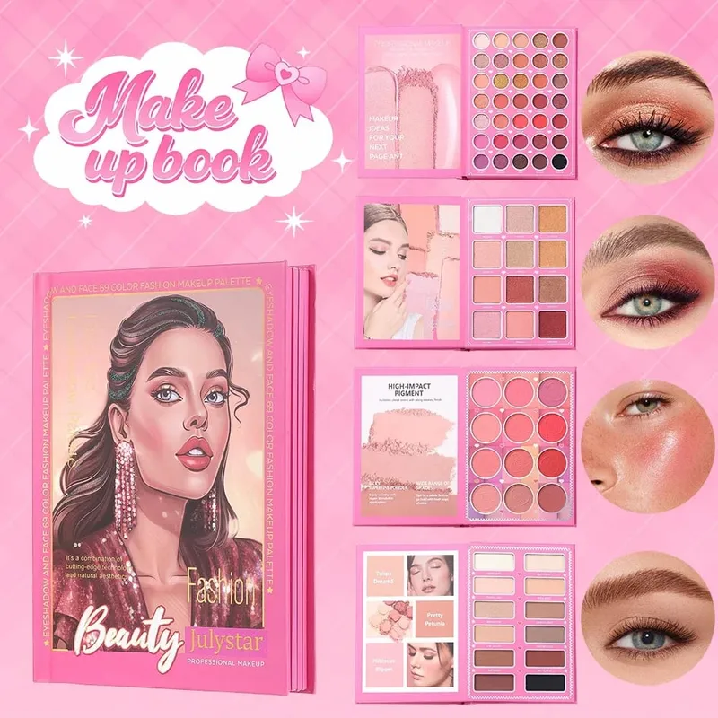 4 in 1 Makeup Book Palette 69 Colors Eyeshadow Blush Pressed Powder Eyebrow Powder Full Face Makeup Kit — image 1