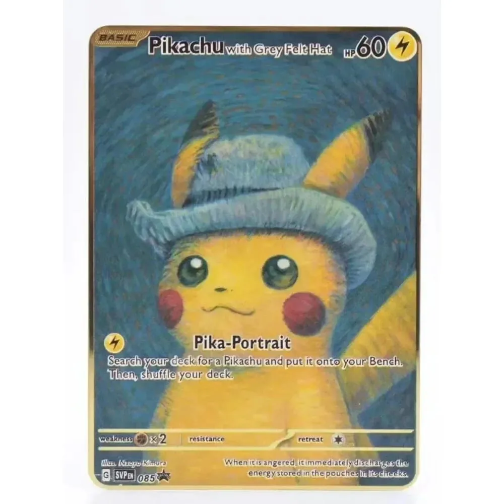 Van Gogh Museum Pokemon English Metal Card Anime Pikachu Charizard Mewtwo Shiny Letters Game Collection Card Kids Toy Gifts — image 4