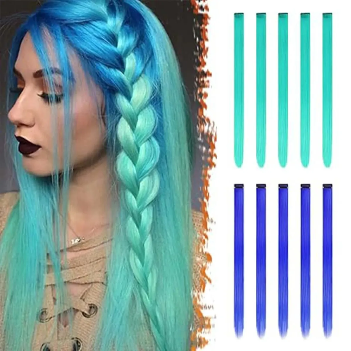 10 PCS Highlights Clip-in Synthetic Hair Extensions Hair Accessories Hairpiece for Girls Women Party Favor Cosplay Gift 22 Inch — image 17