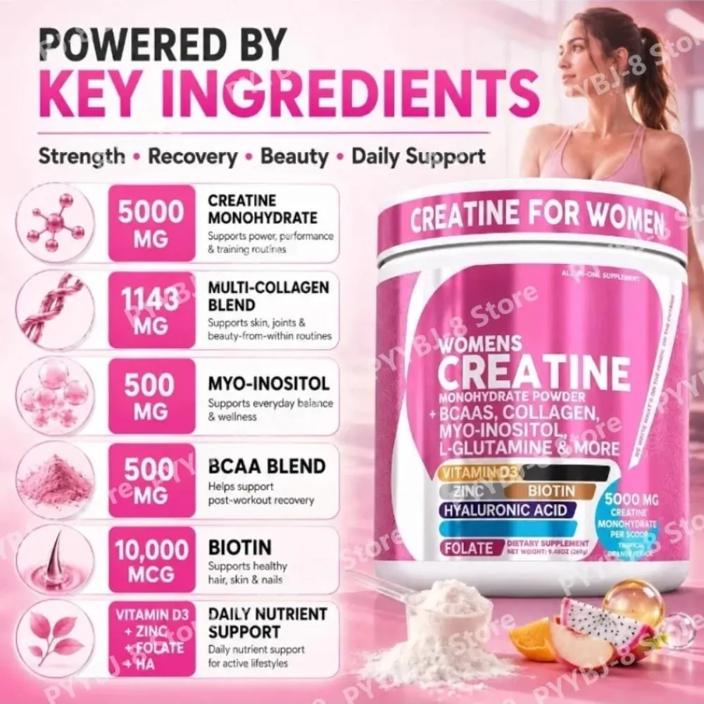 Women's Creatine Monohydrate Powder 5000mg BCAA Multi-Collagen Biotin Vitamin D3 Tropical Orange Sports Nutrition 30 Servings — image 4
