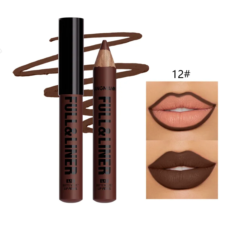 Matter Lipliner-Lippenstift, Holzstift, schneidbar, Lipliner hält lange, klebt nicht an der Tasse, verblasst nicht — image 18