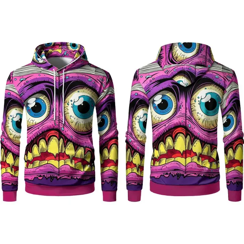 Y2K Spooky Halloween 3D Print Hoodie Men Women Scary Creature Eyeball Graphic Pullover Autumn Holiday Party Cosplay Sweatshirt