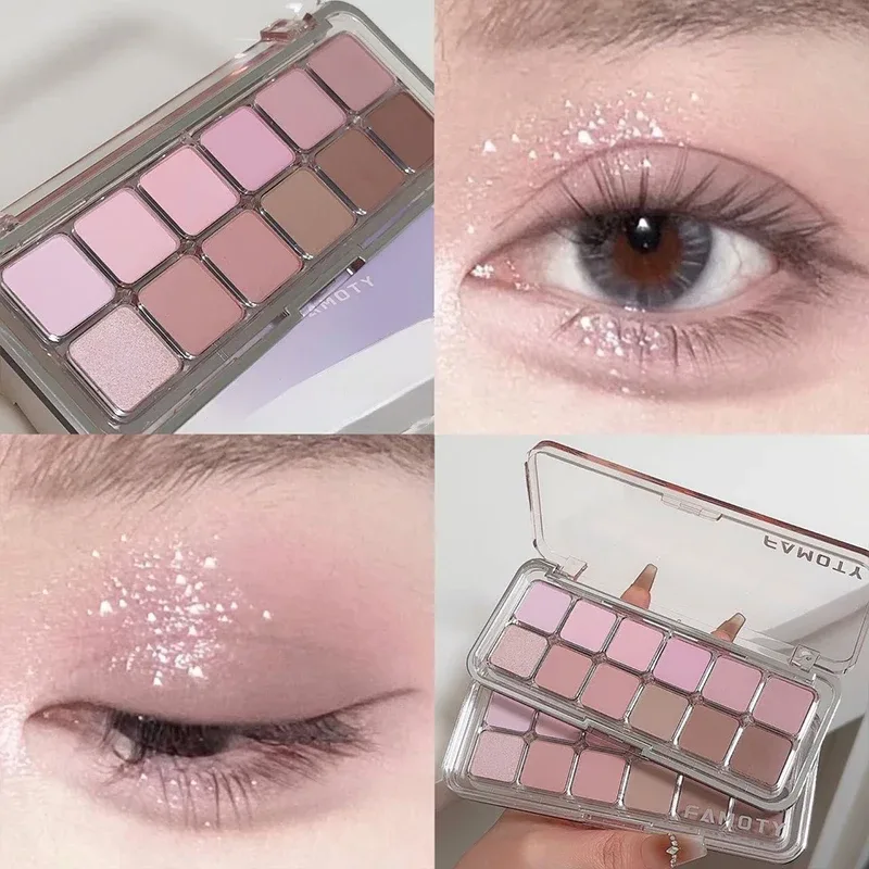 Palet Eyeshadow Matte Saturasi Rendah 12 Warna Teh Aprikot Warna Bumi Riasan Mata Matte Pearlescent Tahan Lama untuk Penggunaan Sehari-hari — image 11