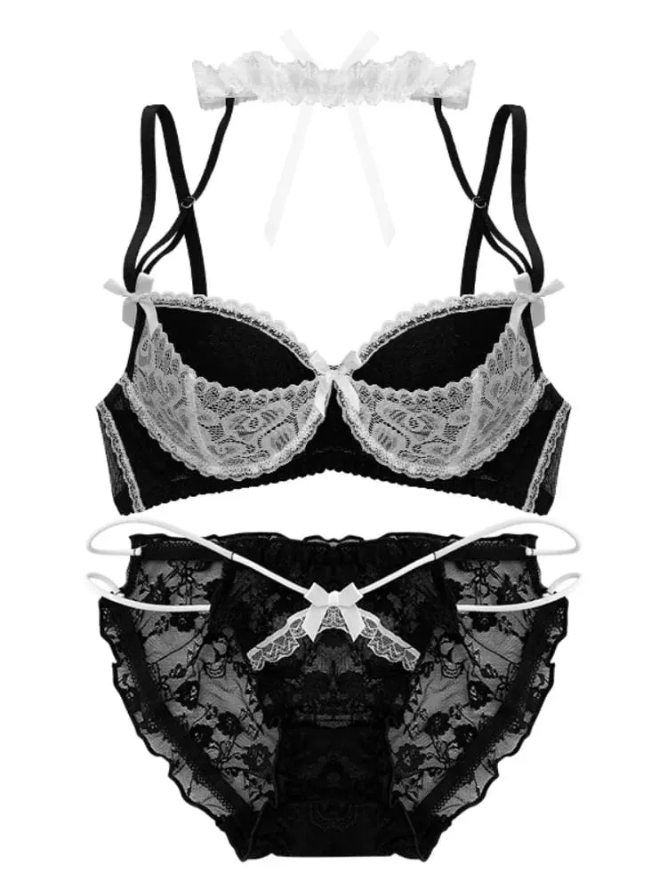 Anime Maid Lace Bra Set S-XL Christmas Neck Tie Wireless Push Up Small Chest Anti Sagging Pure Kawaii Bralette セクシー Underwire — image 1