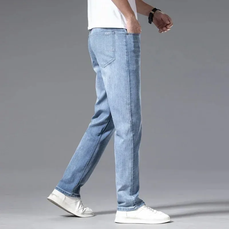 2024 Men's New Autumn Straight Casual Jeans Light Blue Classic Breathable Comfortable No Ironing Stretch Denim Trousers Male — image 4