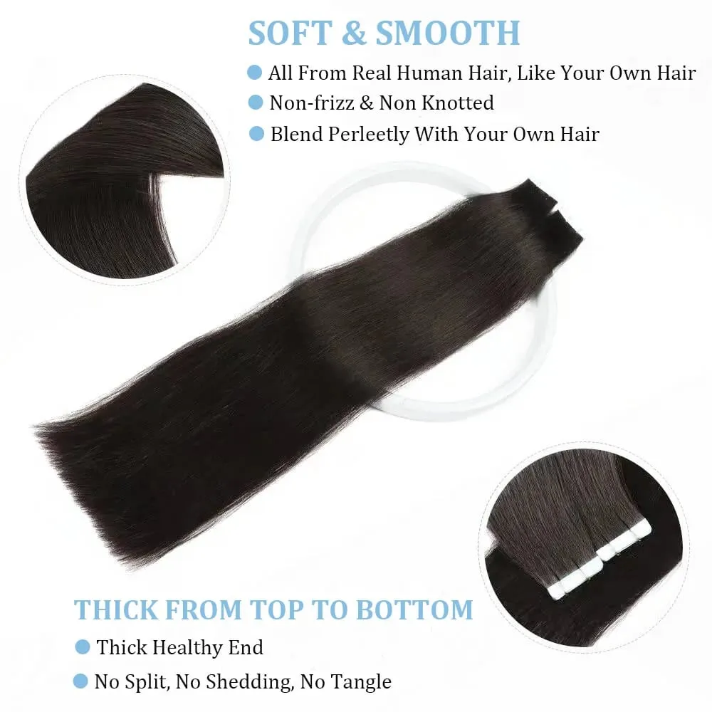 Tape In Human Hair Extensions Natural Straight Hair Extensions 1B Black Brown Blonde 100% Remy Skin Weft Adhesive Glue On — image 5