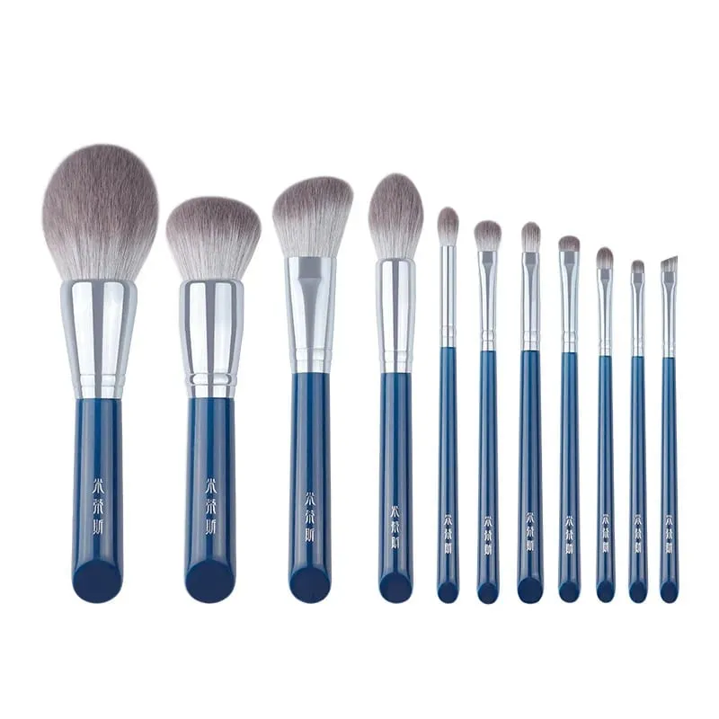 11pcs/Set Blue Professional Makeup brushes Set Foundation Blusher sculpting Highlighter Eye shadow eyebrow crease Make up brush — image 1