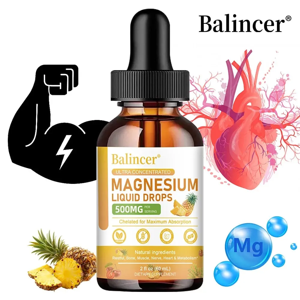 Magnesium Glycinate Liquid Drops 500mg Complex Supplement para sa Sleep Nerve Energy Muscle Bone Calm & Digestion 2 Fl Oz — image 1
