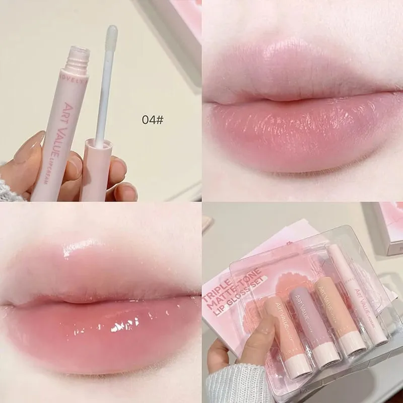 ART VALUE 4 PCS Lip Makeup Sets Include 3 Colors Velvet Matte Liquid Lipstick And 1 Lip Balm Oil Cosmetics Kits Lasting Lipgloss — image 4