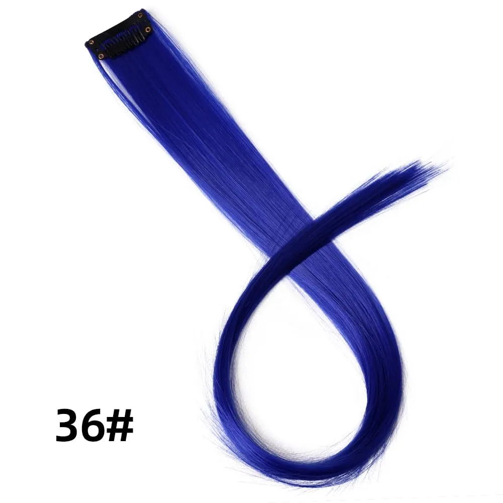 Straight Colored Hair Piece Hair Extensions Clip In Highlight Rainbow Hair Pink Blue Purple Synthetic On Clips For Women Girls — image 42