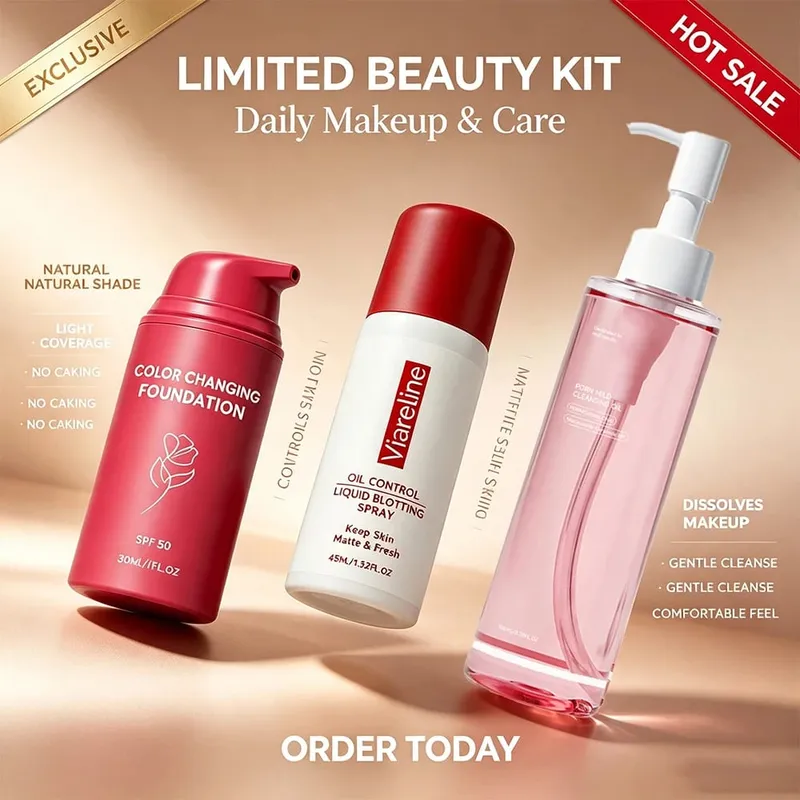 3-in-1 Makeup Kit Cleansing Oil Setting Spray Foundation Matte Long-Lasting Gentle Hydrating Natural Finish Daily Set — image 2
