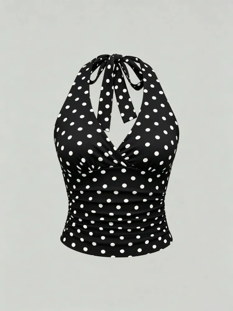 Leopard Printed V-neck Backless Halter Crop Top for Women Summer Sexy Y2K Sleeveless Ruched Top Streetwear — image 5
