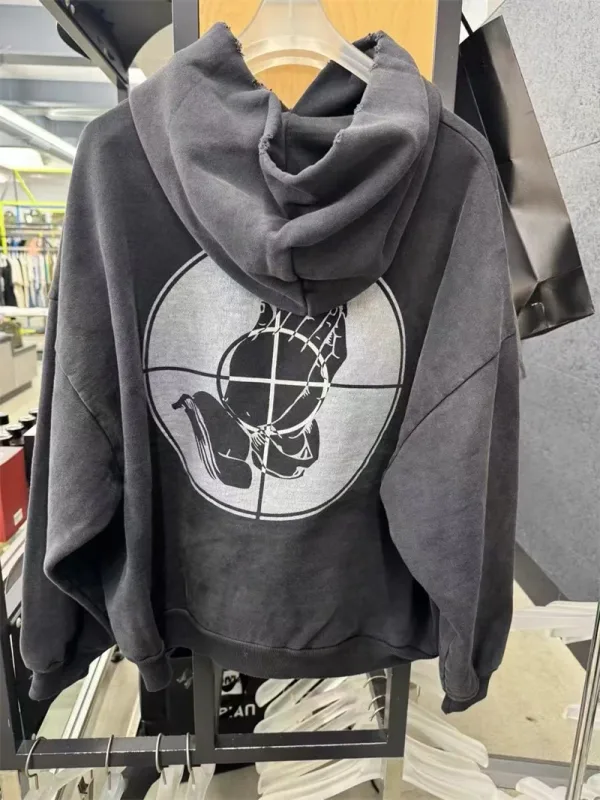 2025 Saint Star Pattern Printed Pure Cotton Washed Vintage Hoodie High Street Casual Loose Fashion Fleece Oversize Trendy Tops