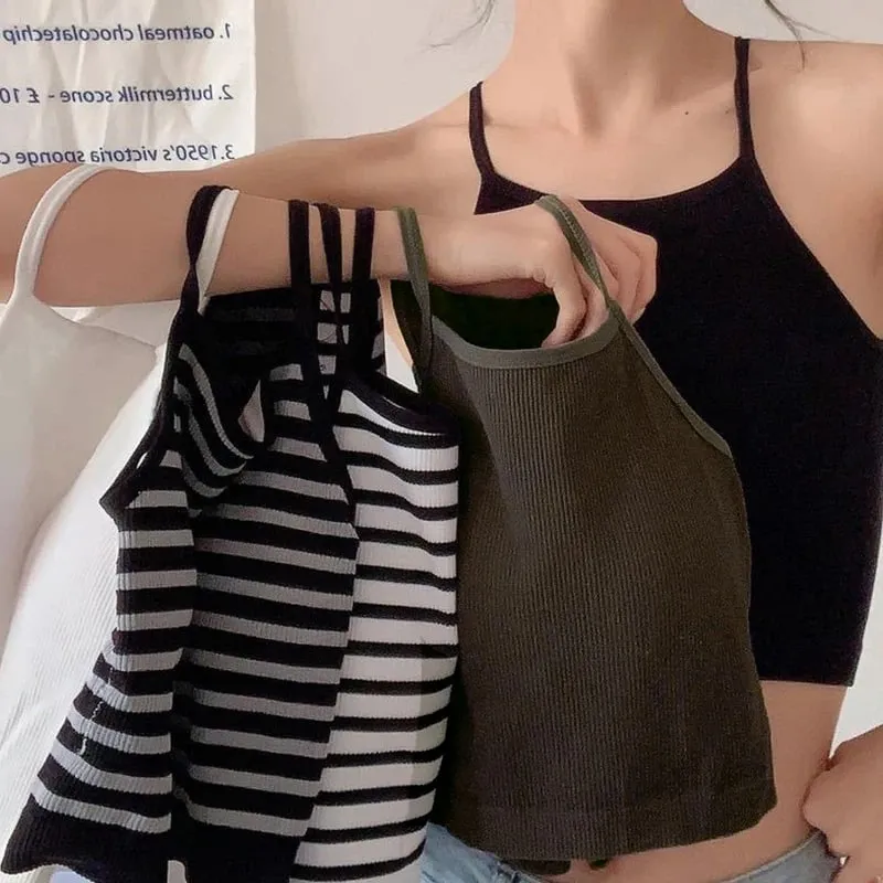 Women Spaghetti Strap Striped Tank Top Sleeveless Backless Summer Y2K Going Out Ribbed Cami Crop Tops — image 5