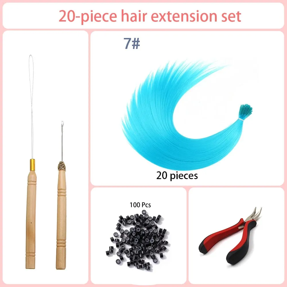 20 Strands/Pack Random Ten Colors Synthetic Colored I-Tip Stick Hair Extensions Straight Hair 16 Inch For Women High Temperature — image 15