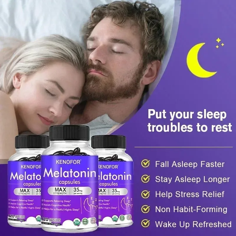 Kenofor Melatonin 35mg Maximum Strength Supplement 100% Non-Toxic Adult Sleep Supplement Deep Sleep Stress Relief — image 4
