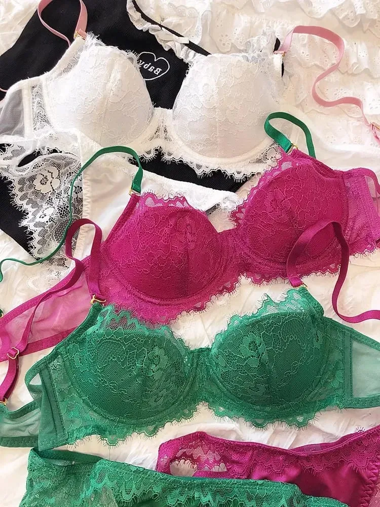African Dopamine French Lace Underwire Bra Set Push-Up Minimizer Sexy Lingerie for Big Bust Women Thin Soft Cups — image 3