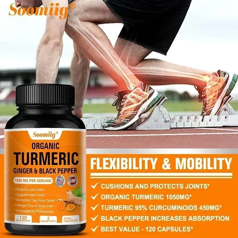 Organic Turmeric High Strength 1500 Mg | 120 Capsules with Black Pepper Ginger and Active Curcumin Joints Heart Cognition — image 2