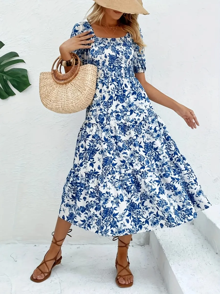 Elegancka długa sukienka z kwiatowym nadrukiem z kołnierzykiem i kwiatowym nadrukiem Sukienka maxi Moda damska Elegancki styl — image 5