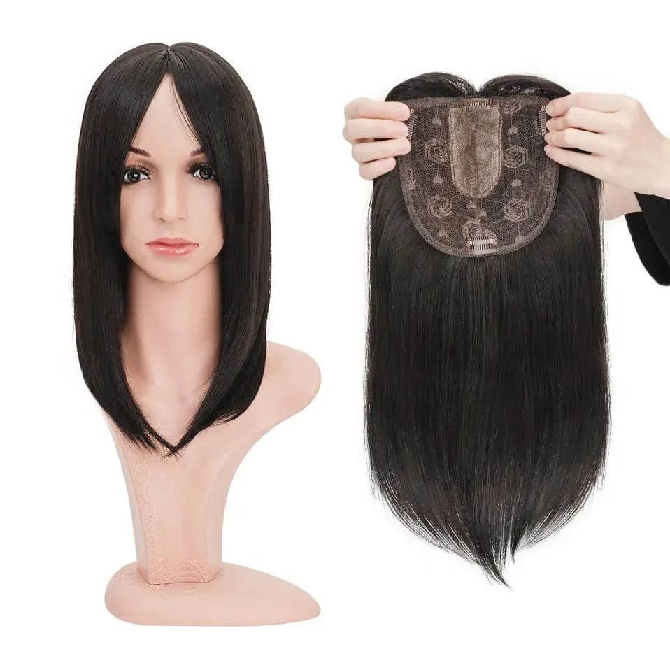 Snoilite Synthetic 14'' Striaght Hair Toppers with Bangs for Women Natural Hairpieces Adding Hair Volume Topper Hair Extensions — image 8