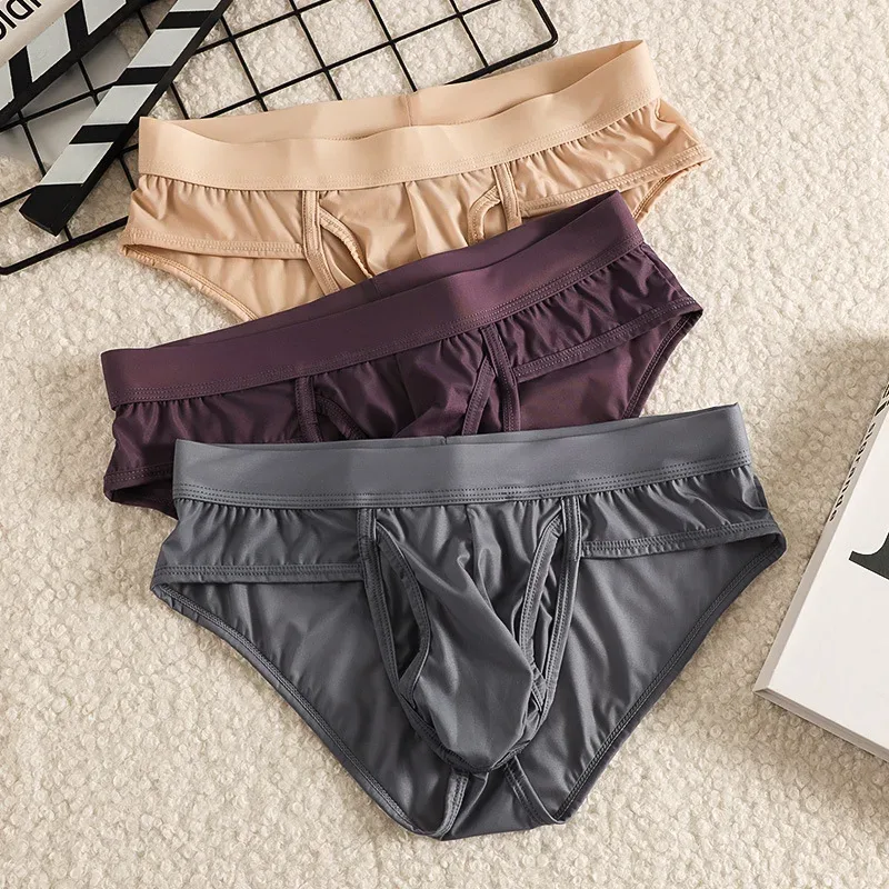Open Front Fly Pouch Underwaer Men Scrotal Support Sports Briefs Ice Silk Breathable Underpant Bullet Separate Healthy Panties — image 11