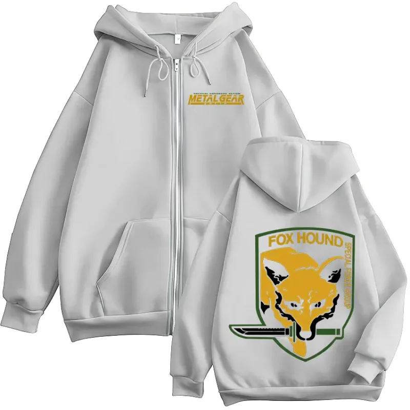 Metal Gear Solid Game FOX HOUND nadruk logo bluzy z kapturem na zamek mężczyźni kobiety odzież modne swetry zapinane na zamek bluzy z kapturem kurtki — image 7