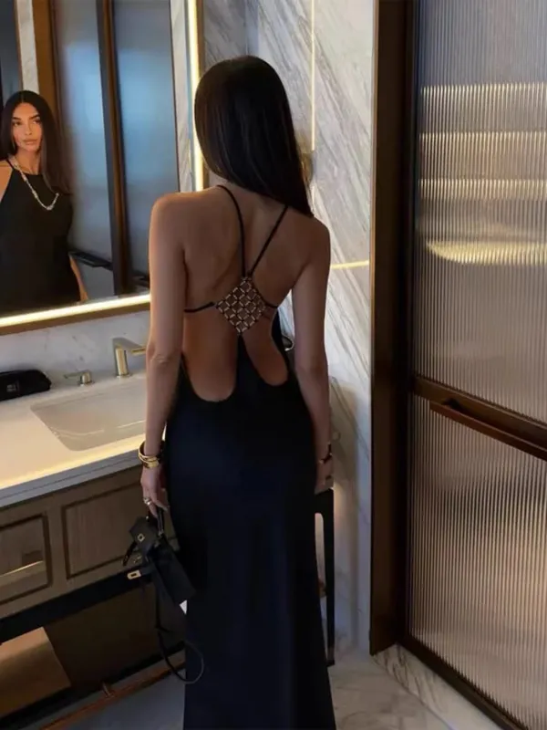 Solid Halter Backless Maxi-jurk met uitsnijding aan de zijkant Dames Stretch Jersey Vloerlengte Slanke bodycon-jurken Nachtclub Vakantiegewaad