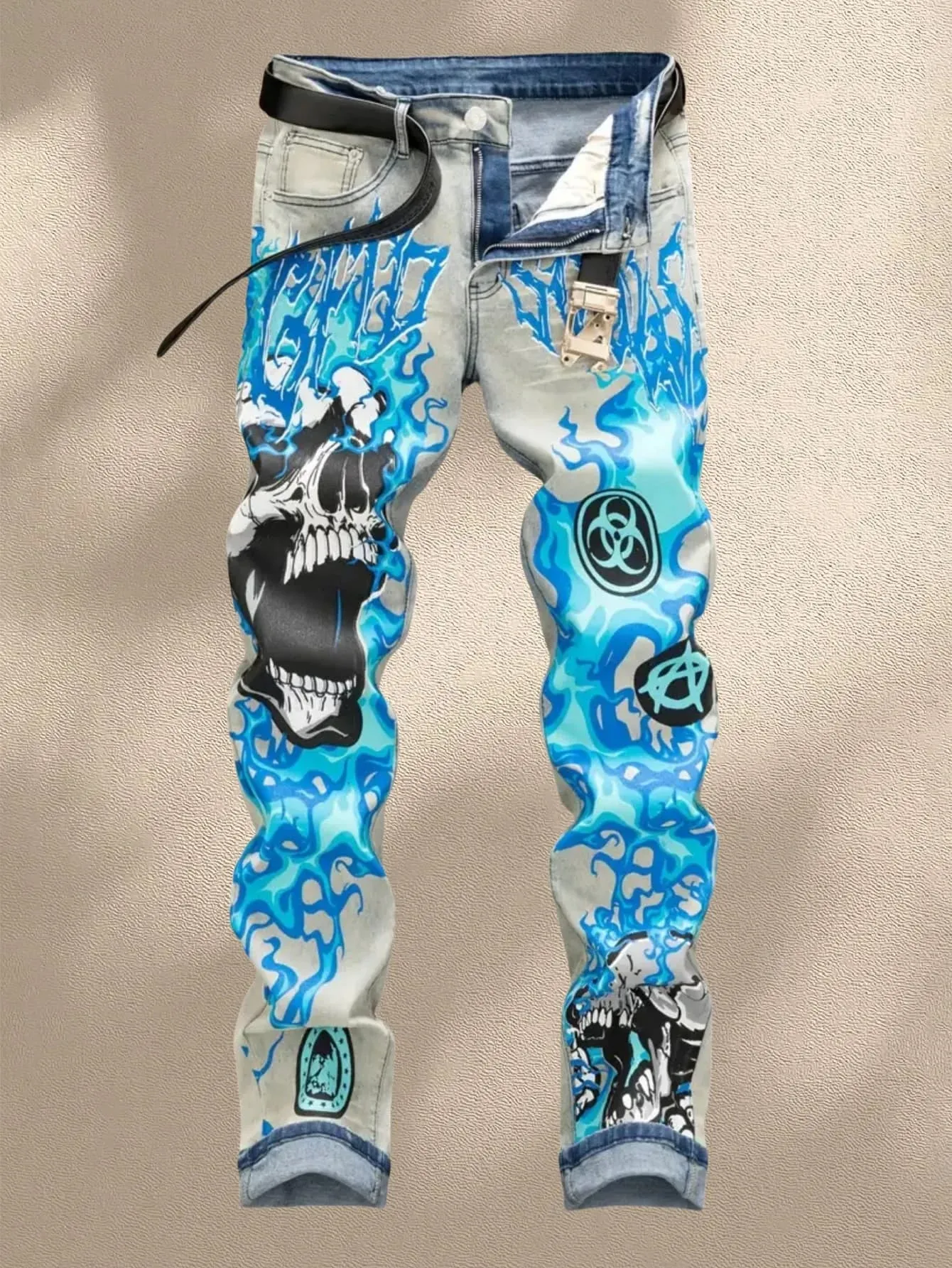 Y2K Men's Denim Jeans Trendy Print Expresses Personal Style Elastic and Breathable Fabric Best selling with Free Shipping — image 2