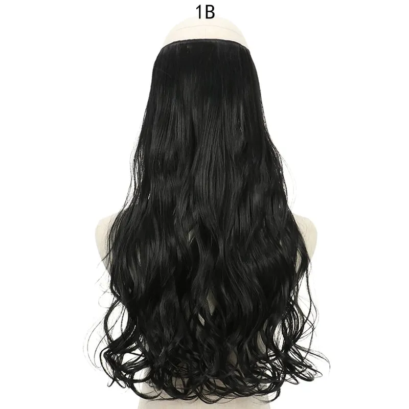 Long No Clips Invisible Wire Hair Extensions 16 22 32" Synthetic Wavy Black Brown One Piece Hairpiece Hair Extension