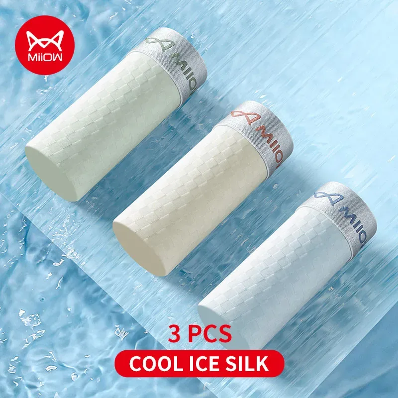 MiiOW 3Pcs Ice Silk Men Panties Mesh Breathable Mens Underpants 10A Antibacterial Crotch Men's Underwear Boxers Man Boxer Briefs — image 44