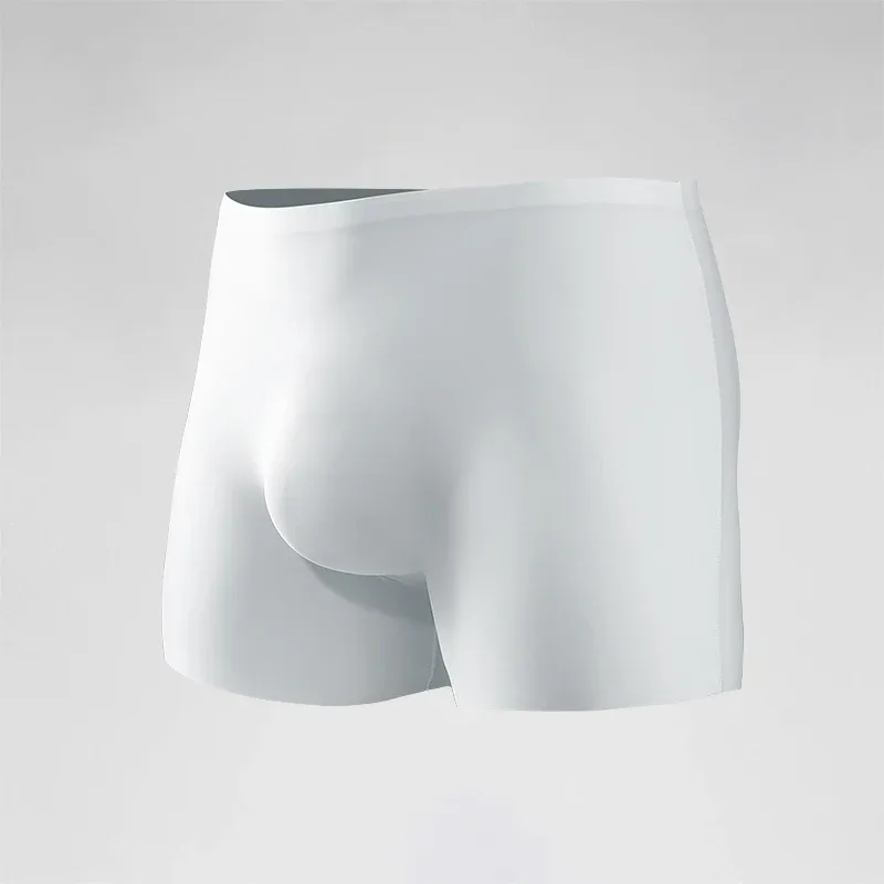 ชุดชั้นในชายผู้ชาย 3D Stamping ICE Silk Boxers ไม่มีรอยต่อนักมวยบางยาวกีฬาฤดูร้อนกางเกงขาสั้นสั้นหัว