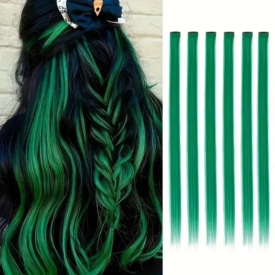 6 pçs extensões de clipe sintético 24 Polegada extensões de cabelo colorido destaques festa longo em linha reta hairpieces para mulheres crianças menina — image 26