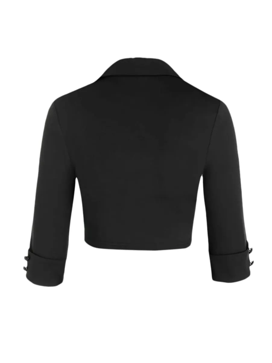 2025 Womens Gothic Dresses Sets Solid Color Open Front Crop Jacket and Lace Up Buckle Strap Crisscross Dress Outfit — image 5