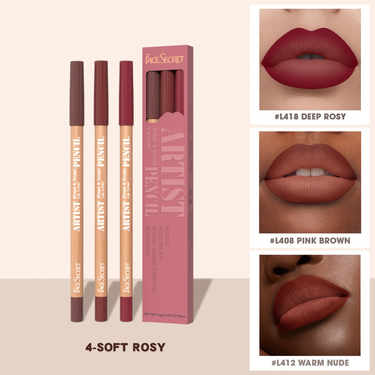 Face Secret 3pcs Set Nude Lip Liner Natural Matte Long-Lasting Waterproof High Pigmented Hook Line Lip Pencil Makeup — image 10