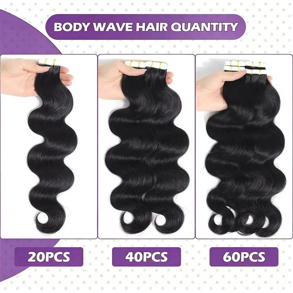 Body Wave Tape In Hair Extensions Extensions 100% Real Vietnamese Human Hair Natural Black Invisible Tape on For Woman 16-26inch — image 5