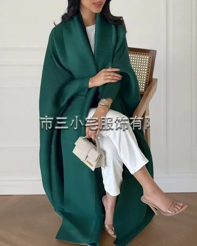 Women's Fold Miyake Pleated Abaya Long Sleeve Print Foldable Collar Robe Cardigan Coat New Winter Fashion Original Design 2026 — image 22