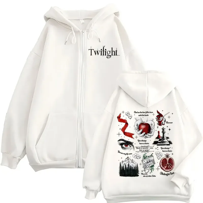 Twilight Vampire Wolf Romance Zipper Felpe con cappuccio Edward Cullen Uomo Donna Abbigliamento Moda Casual Hip Hop Zip Up Felpe con cappuccio