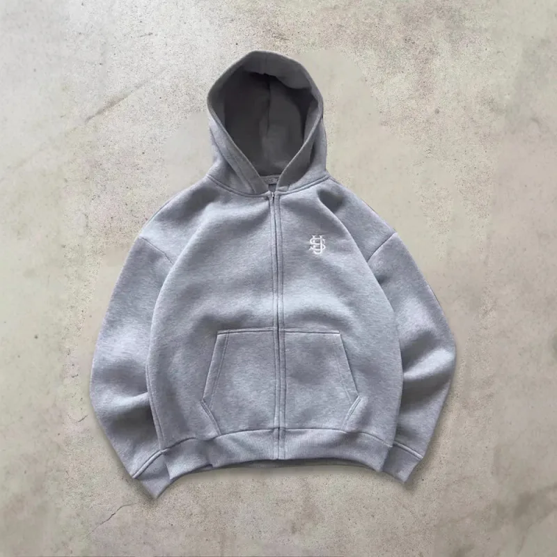 Sudaderas con capucha Y2k High Street con patrón bordado para hombre, sudaderas holgadas de gran tamaño, jersey para mujer, Sudadera con capucha con cremallera de Hip Hop, pantalones Vintage